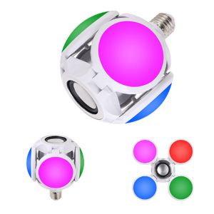 E27 Bluetooth Speaker Deformable Football Light 4 Blades  spherical globe-shaped RGB LED Fan Bulb Lamp Foldable Adjustable Studio Garage Workshop Home Office