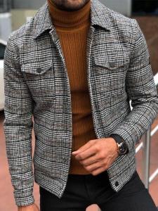 Mens Casual Plaid Jacket Loose Fit Autumn Fashion Urban Style Long Sleeve Outerwear Single Button Closure Warmth Function