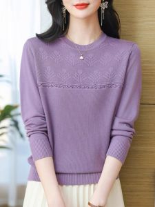 ฤดูใบไม้ผลิ ฤดูใบไม้ร่วง แคชเมียร์ เสื้อผ้าถัก คอกลมแขนยาวบางสั้น ผู้หญิง เสื้อตัวใน หลวม Fit Inner Wear ลำลอง สไตล์ออฟฟิศ