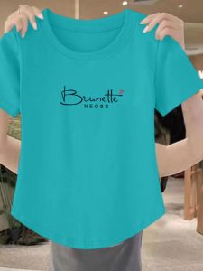 Pure Cotton Short Sleeve T-Shirt Womens Clothing Summer New Arrival Plus Size Loose Slim Fit Slimming round Neck Curved Hem T-shirt Top