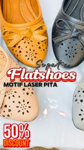 {Beli sepatu Gratis Dompet}Sepatu Flat Wanita karet lentur anti slip Flatshoes Wanita Tali Pita L05