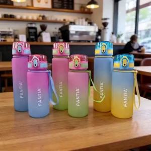 Direct-drink Sports Water Bottle with Frosted Gradient Finish Carrying Strap Pop-up Lid Leak-proof and Portable for Fitness