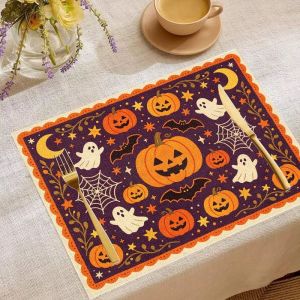 VIKAMA 2/4/6PCS Halloween Meal Mat Pumpkin Ghost Skull Bat Black Cat Spider Table Mat Spooky Party Festival Decoration