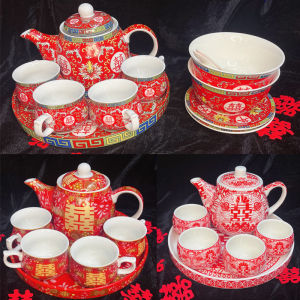 Wedding Tea Cup Bowl New Couple Dowry Wedding Celebration Red Bowl Chopsticks Wedding Bride Dowry Tea Set Suit All Products
