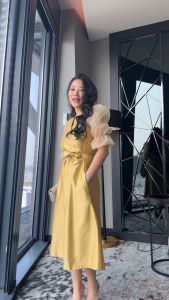 9018-Dress Kimono Saten Tangan Organza: Dress Terbaru dengan Kantong Kiri & Kanan