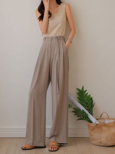 High Waist Wide Leg Pants Womens Style 2025 Summer New Korean Version Slimming Casual Pants Straight Tube Knitted Polyester