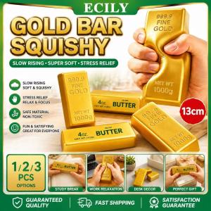 ECILY🔥3pcs🔥 13cm Large Gold Bar Squishy Slow Rising Stress Relief Toy Realistic Butter Bar Squeeze Fidget Funny Prank Gift For Adults Kids Desk Decor