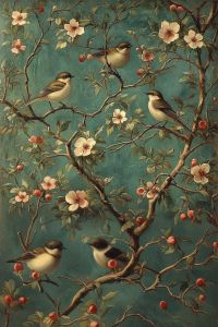 BILIBILI | Vintage Chim Trên Cành Hoa Canvas Nghệ Thuật Treo Tường Tâm Trạng Retro Họa Tiết Hoa In Poster Cho Phòng Khách Phong Cách Hiện Đại Trang Trí Nhà Unframed