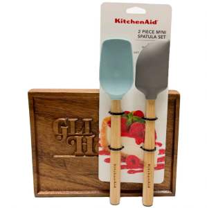 KitchenAid Set of 2 Mini Spatula Bamboo Wood Handled with Silicone Head Empire Red/Gray