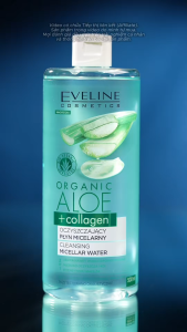 Nước tẩy trang Eveline Organic Aloe + Collagen Micellar Water làm sạch nhẹ dịu dưỡng ẩm cho da 500ml