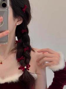 Red Velvet Butterfly Knot Duckbill Clip High-End Side Ponytail Braiding Hair Clip Womens Autumn Winter Hair Accessories