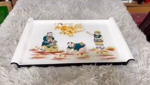 Khay sơn mài cao cấp Thanh Bình Lê KC88 nền trắng họa tiết thiếu nhi độc đáo sang trọng