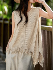 XIAOER | Áo Blouse Không Tay Dập Ly Viền Dây Đeo
