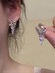 Silver Earrings Crystal Grape 925 Silver Mosquito Coil Clip-On Womens Fashion Jewelry Sweet Style  out New Handmade