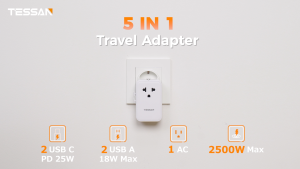 TESSAN 25W PD Universal Travel Adapter Fast Charging Ultra-Thin Travel Adapter with USB ports for charging