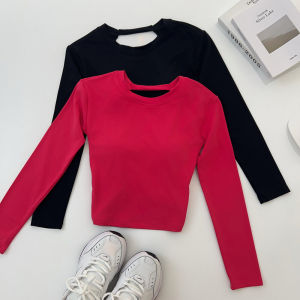 Womens Long Sleeve Yoga T-Shirt Fitness Running Sportswear Breathable Slimming Chest Pad Autumn Winter Sportswear