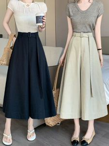 Khaki Wide Leg A-Line Casual Pants Loose Slimming High Waist Seven-Quarter Length Skirt-Pant Hybrid Comfortable Soft Fabric