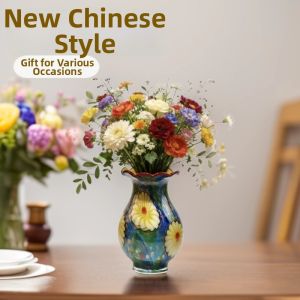 Hand-Painted Enamel Murano Chinese-Style Vase