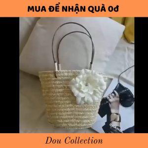 Túi Cói Xách Tay (Túi Rơm Raffia) Phối Hoa Thời Trang Đi Biển - Mã XT068