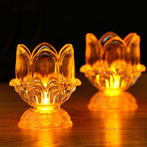Lotus LED Electronic Candle Lamp Battery Powered Warm Light Ramadhan Candlestick Base Transparent Tulip Bedside Night Light Home Decor