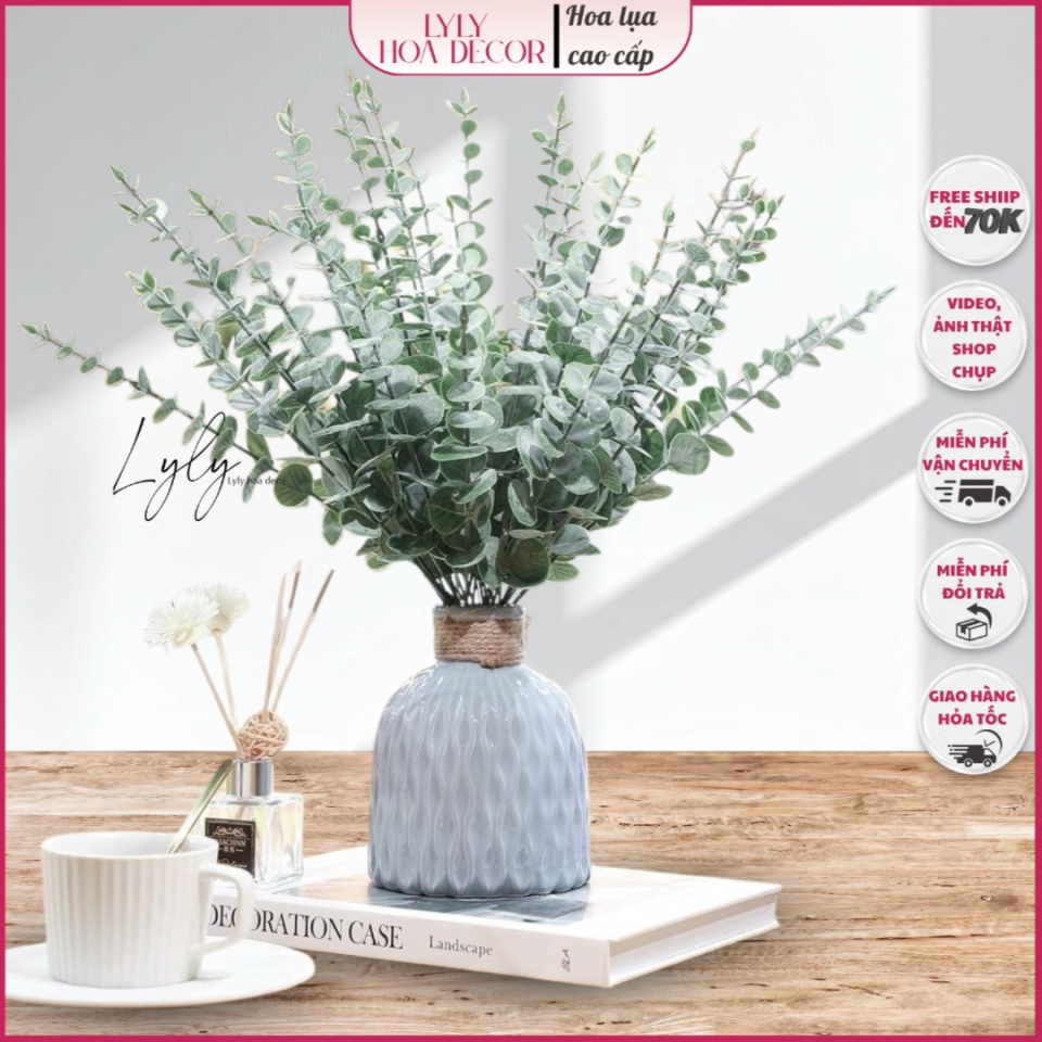 Cụm Lá Khuynh Diệp Trang Trí Nhà Văn Phòng Cắm Điêm Bó Hoa. Hoa Lụa LyLy Decor