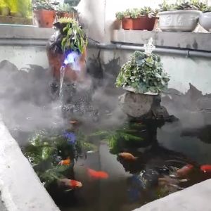 Máy tạo khói phun sương có đèn led đổi màu chất liệu hợp kim inox- Máy tạo khói bể tiểu cảnh hòn non bộ