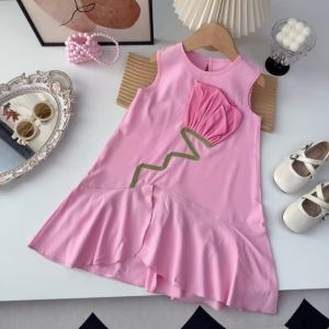 Girls Summer Fashion Korean Version Clothes Sweet Flower Decoration Sleeveless Princess Dress 1 Pc 3-7 Years Kids Casual Wear