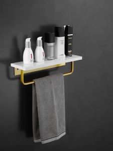 Wall Mounted Shelf Storage Bathroom Rack Toilet Rack Towel Hanging Bathroom Shelf Rack For Towels Affordable Luxury Style Marble Towel Rack 浴室置物架