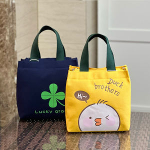 2025 New Fashion Canvas Lunch Box Bag Thermal Aluminum Foil Cute Cartoon Bento Bag Handbag for Office Workers Meal Carrier
