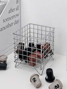 Iron Mesh Storage Basket Scandinavian Stainless Steel Desktop Iron Basket Storage Note Sundries Small Iron Shelf Storage Rack