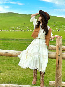 Bohemian Style Prairie Northwest Dress Photography Skirt Xinjiang Travel Outfit Womens Fashion High Waist A-Line Dress