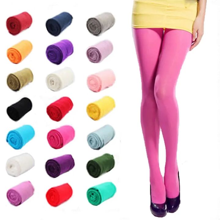 Neon Orange Opaque Full Footed Tights, Pantyhose for Women