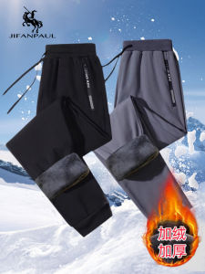 กางเกงวอร์มผ้าไหมน้ำแข็งหนาสำหรับผู้ชาย กางเกงขายาวทรงหลวมสบาย ๆ ฤดูใบไม้ร่วง/ฤดูหนาว กางเกงขายาวทรงตรงสำหรับเยาวชน