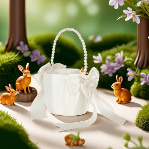 White Wedding Flower Basket Satin Pearls Bowknot Flower Petal Confetti Girls Basket For Wedding Engagement Party Decoration