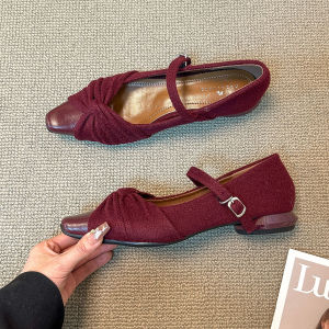 French Style Mary Jane Flat Heel Ballet Shoes Womens Fashion Spring New Skirt Matching Low Block Heel round Toe Rubber Sole