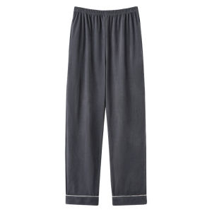 Mens Fleece Lined Straight Leg Sleep Pants Warm Home Leisure Trousers High Waist Elastic Waistband Polyester Spandex Blend