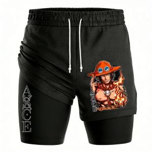 Bandai | Anime Mens Gym Shorts Summer Y2k One Piece Luffy Streetwear Sports Pants Breathable Mesh Double-layer 2 in 1 Shorts Sportswear