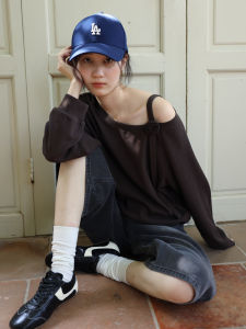 MUNNS Early Autumn Thin Shoulder Bared Rose Belted Hoodie Lazy Loose Feel Soft Loose Top Womens Fashion Cotton Polyester Blend Long Sleeve Hooded Sweatshirt