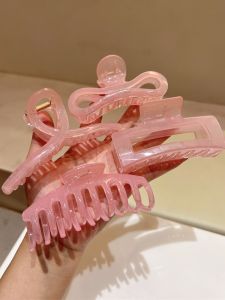 Korean Style Large Jelly Color Pink Series Hair Claw Simple Large Size Ponytail Holder Shark Clamp Hair Clip Fashionable Accessory