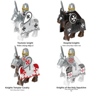 Đồ Chơi Tượng Kỵ Sĩ và Ngựa Chiến Templar Teutonic Thời Trung Cổ
