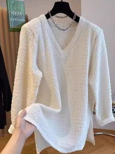 Áo Thun Dài Tay Dáng Rộng Cổ Chữ V Thường Ngày Mùa Thu Cho Nam Và Nữ Chất Liệu Cotton Thoải Mái Mềm Mại