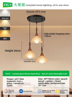 DGY | Vintage Style Ice Cracked Glass Chandelier 3 Heads