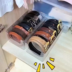 Belt Storage Box with Detachable Mesh Multi-Functional Belt Scarf Organizer Household Acrylic Compartment Display Box