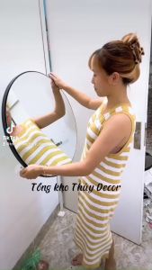 Gương tròn treo tường cao cấp gương khung kim loại mạ vàng gold luxury đen bóng trắng bao sang.