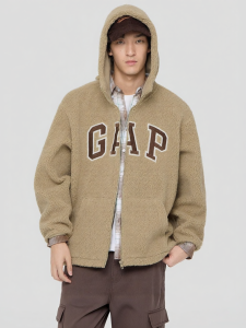 Gap | Autumn and Winter Loose Hooded Logo Faux Sheep Fur Sweater