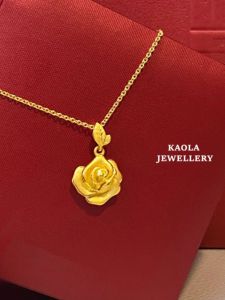 Romantic Vintage 18K Gold Rose Flower Necklace Womens Fine Silver Gold Lockbone Chain Fashionable Multi-layered Jewelry