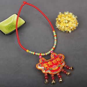 Babys Longevity Lock Chinese Knot Necklace Ornament Kids Bless with Safeness Gift Baby Birth Commemorative Gift Gift for First Month Celebration