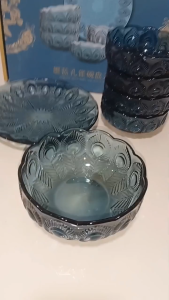 Blue Bowl Set- Peacock Design Dinnerware/Plate & Bowl- Limited Edition