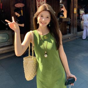 SENWA | French Retro Green Summer Resort Long Dress