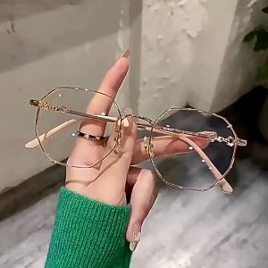 Graded Glasses for Nearsighted High-end Womens Anti-blue Light Polygonal Minimalist Gold Wire Frame Transparent Fashion